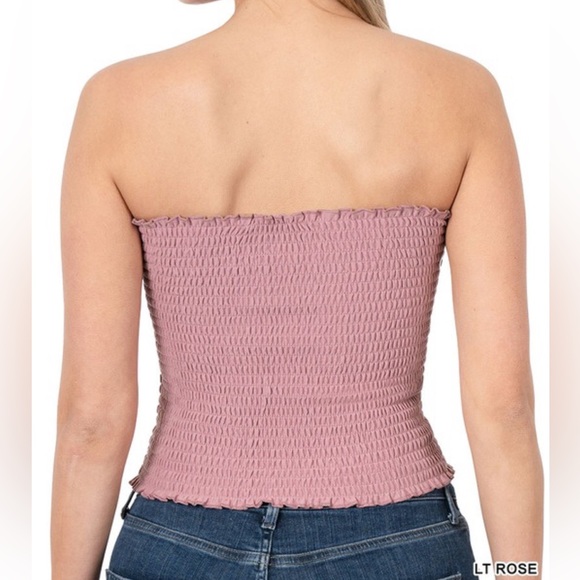 NWT! Olive Green Smocked Strapless Stretchy Tube top Bodycon Crop Top - Picture 3 of 4